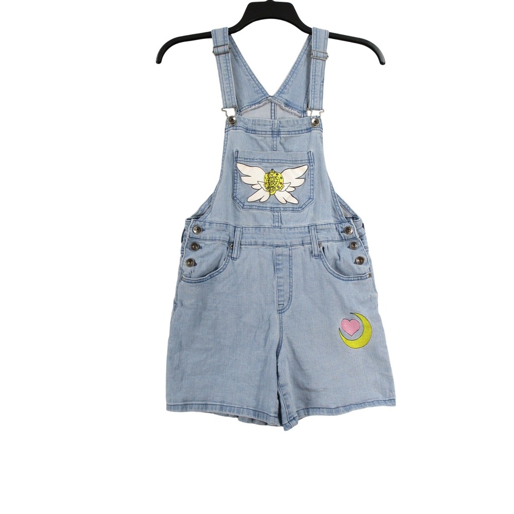 Sailor Moon Hot Topic Exclusive Denim Shortalls Light Wash Anime Graphics Small